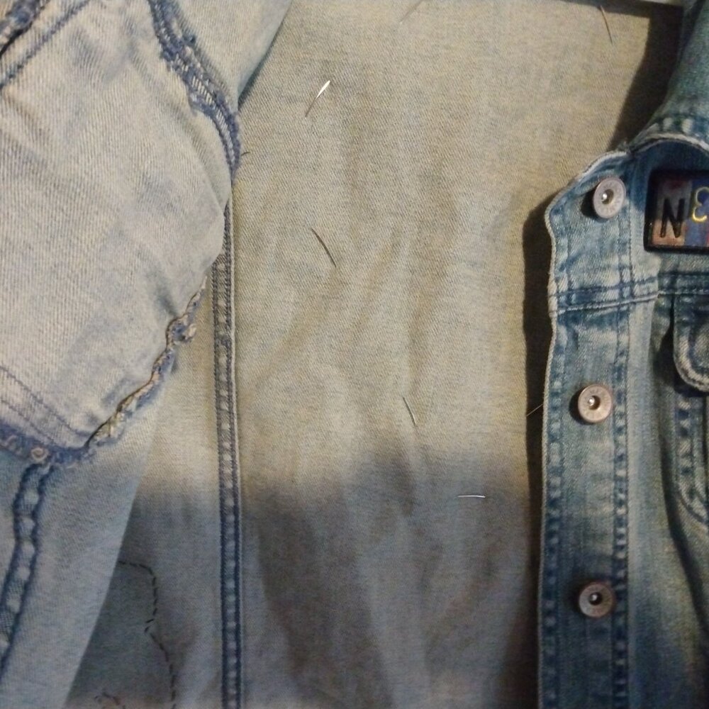 Upcycled Denim Jean Jacket XL Boho Rocker Patches Artsy Festival Mixed Media - Picture 5 of 15